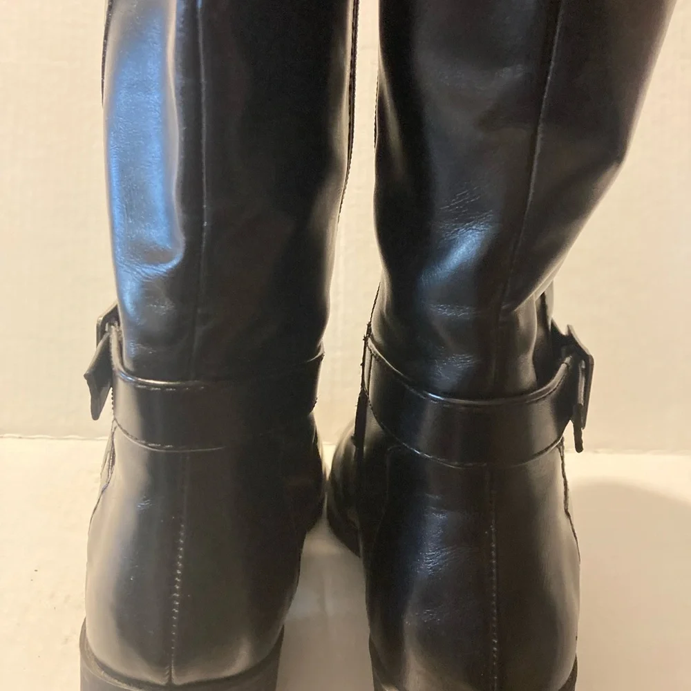 Tommy Hilfiger Black Leather Buckle Women Boot Size 9